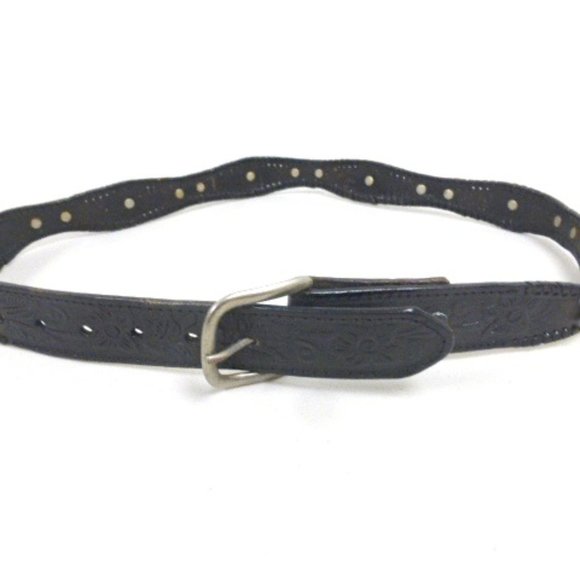 Vintage silver + gold concha tooled leather western belt 38 - Picture 4 of 7